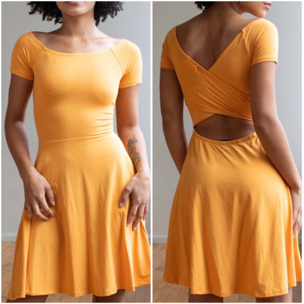 Yellow Cross Back Off The Shoulder Skater Dress